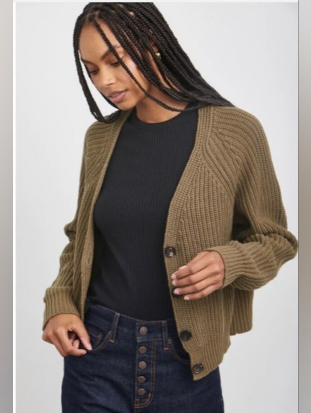 RAILS Josie V-Neck Chunky Cardigan Sweater In Olive Green | M